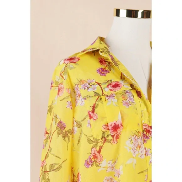 Sz Petite Large Ralph Lauren Floral Button Down Shirt In Yellow Multi EUC - Picture 2 of 7